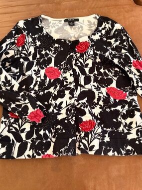 Style & Co. Black White Red Sequin Cardigan Sweater--Medium